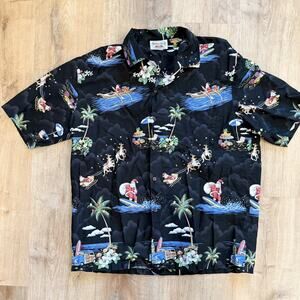 Pacific Legend Santa Christmas Hawaiian Aloha Black Shirt Mens XL Made in Hawaii